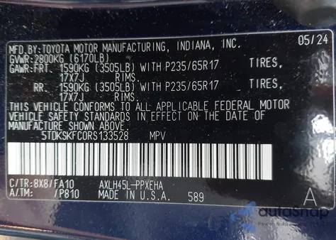 2024 Toyota Sienna Le z USA, uszkodzony, nr VIN 5TDKSKFC0RS133528